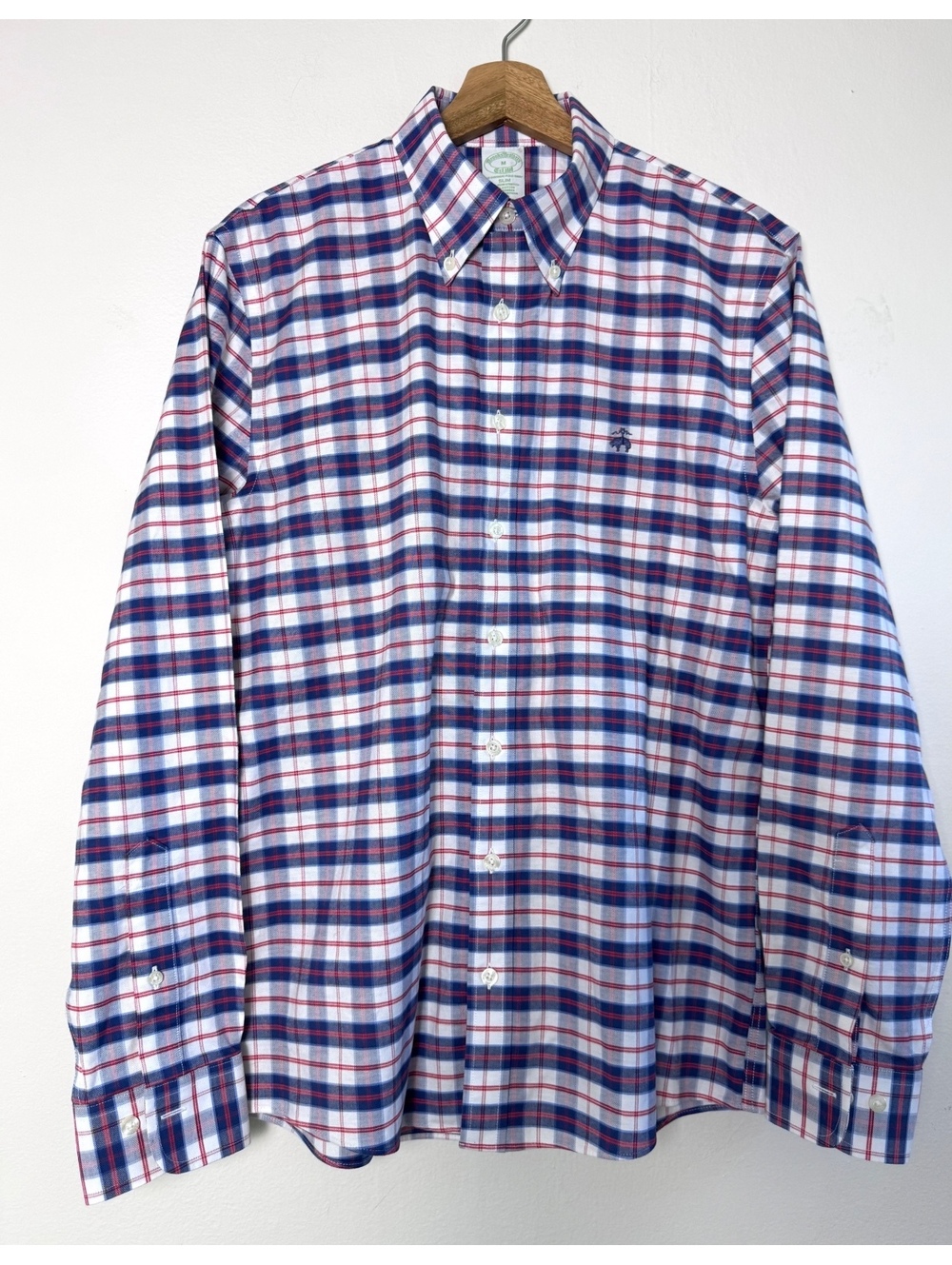 Brooks Brothers plaid button up shirt slim fit white blue red NWOT size M